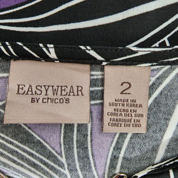 Chico's Easywear Womens Top Size 2 Large Leafy Lines Double Bar Tee 3/4 Sleeve - Picture 7 of 10